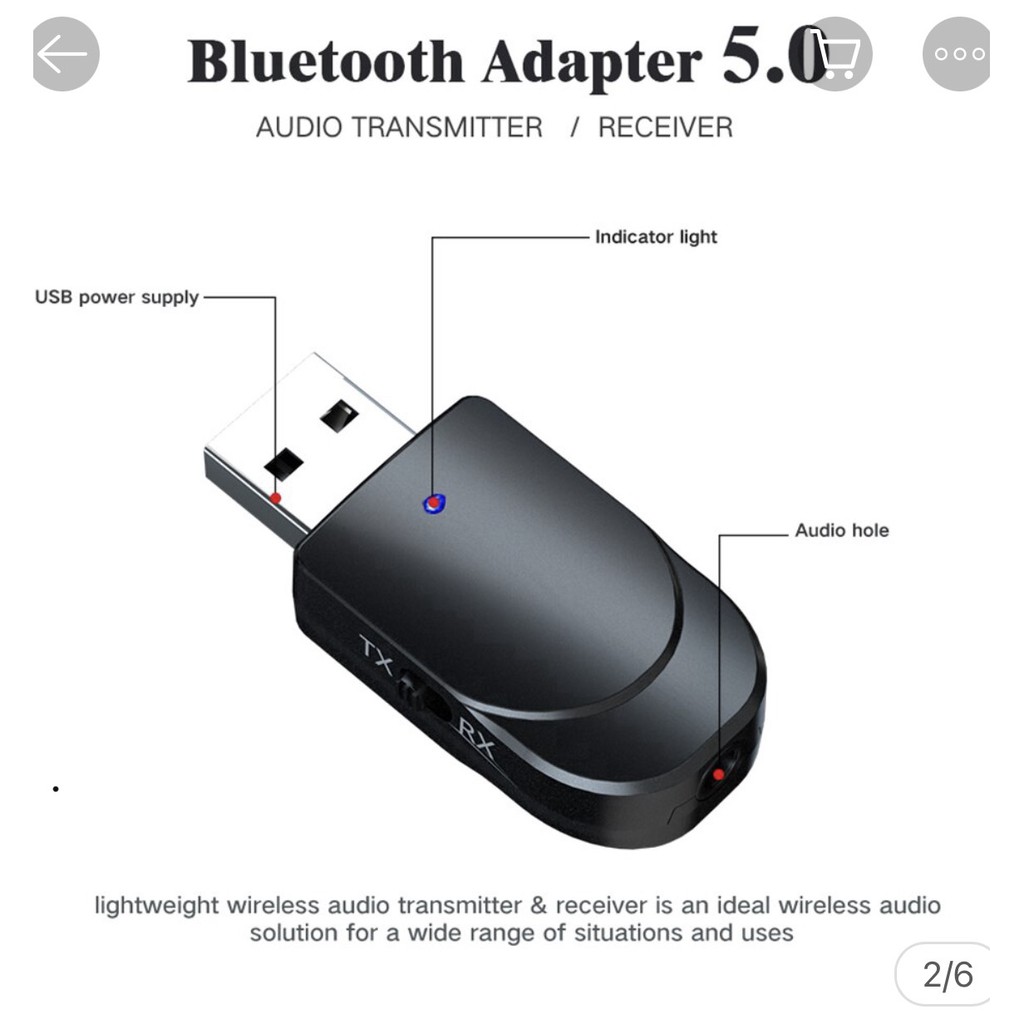 USB thu phát âm thanh Bluetooth 5.0 với cáp AUX 3.5