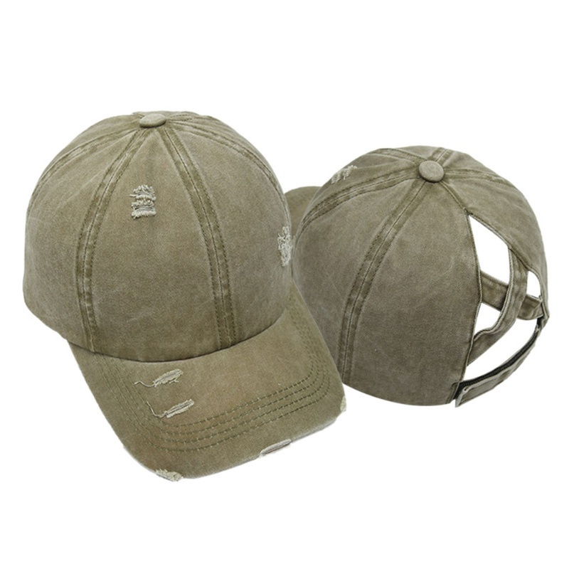 Mũ Bóng Chày Cotton Rách Chéo Đuôi Ngựa Cổ Điển Cao Cấp Có Thể Điều Chỉnh Cho Nữ Whi