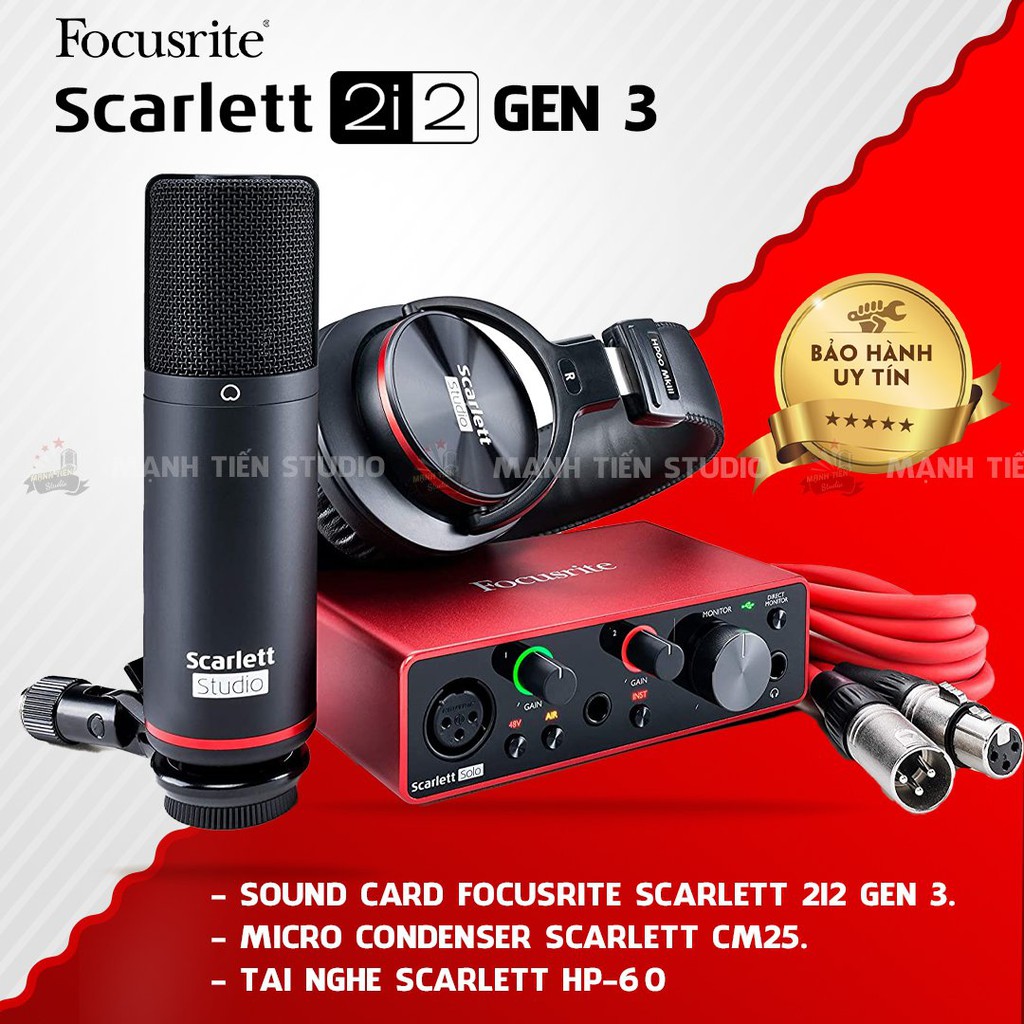 Combo soundcard và micro Focusrite Scarlett 2i2 Studio (Gen 3)- thu âm livestream karaoke tặng tai nghe kiểm âm HP60