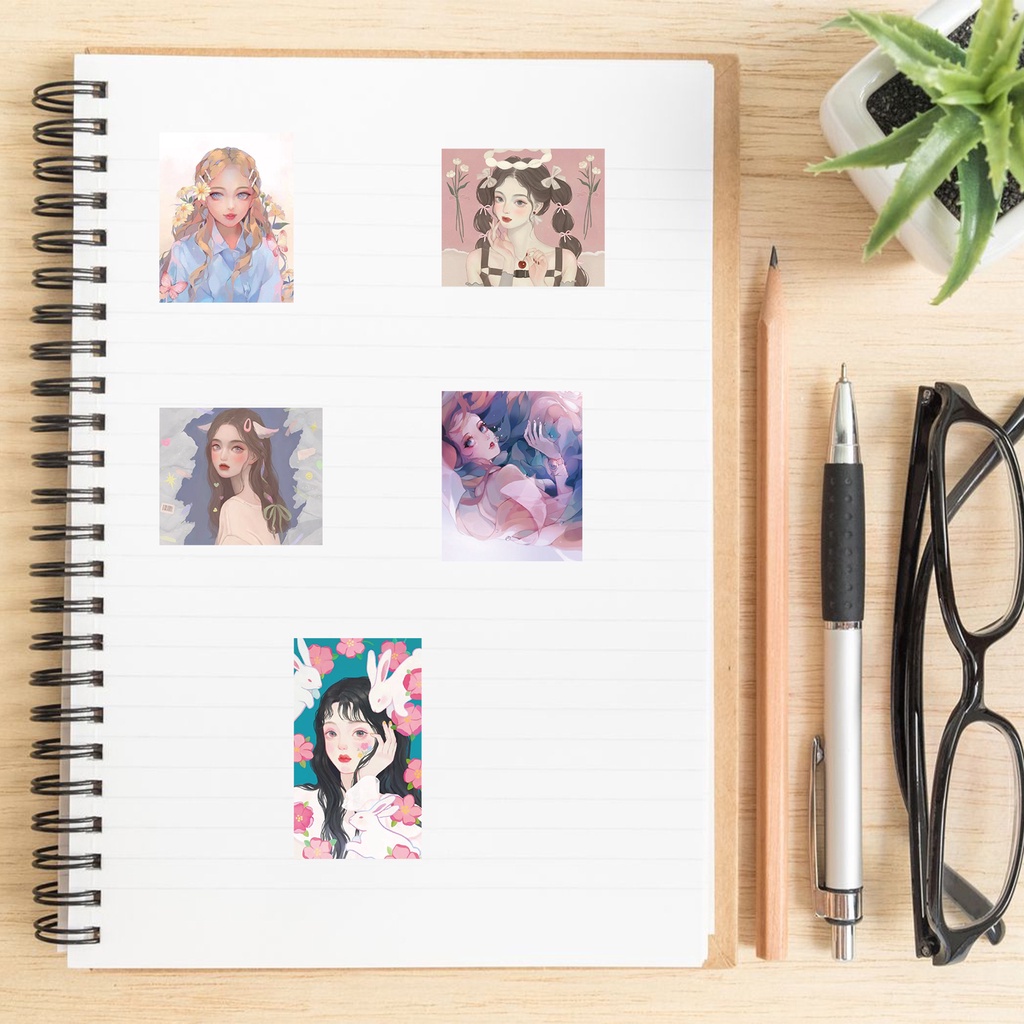 Set 50 tấm sticker chống thấm nước GIRL ANIME DISCO cá tính dán laptop, vali, nón bảo hiểm, vật dụng