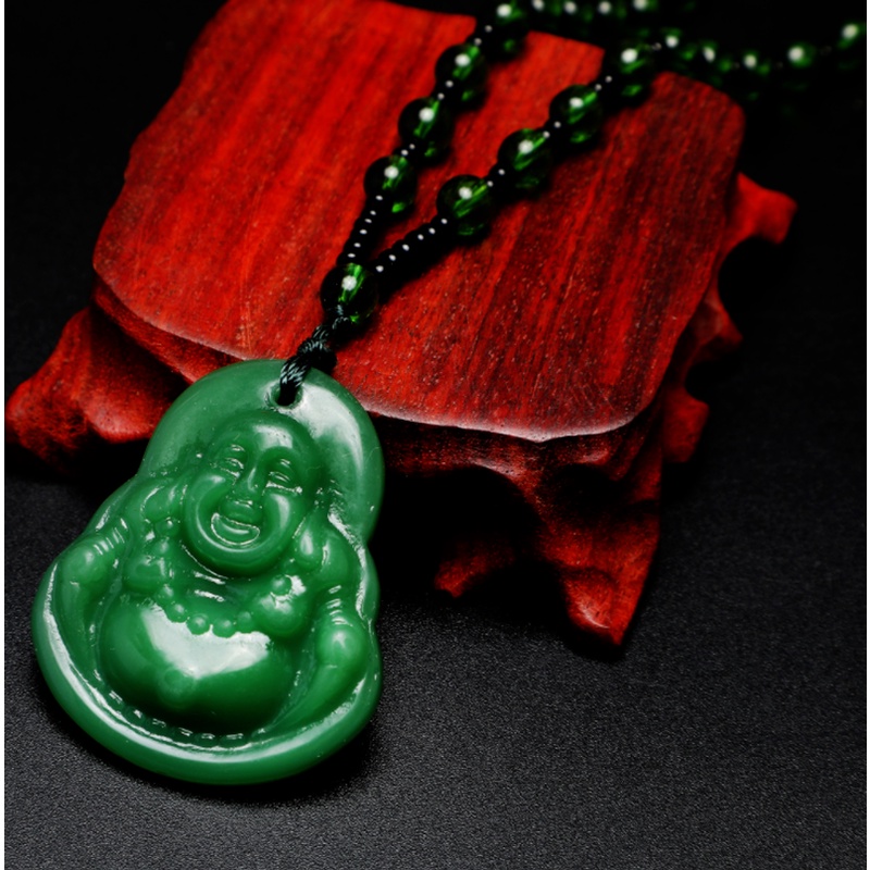 Vòng cổ Bùa Hộ Mệnh Maitreya Mặt Phật Màu Xanh Đen Phong Cách Trung Hoa Thời Trang Cho Nữ