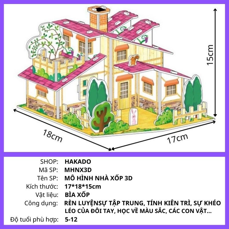 Đồ chơi mô hình nhà 3D bằng bìa xốp cho bé