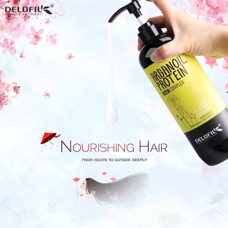 Dầu xả phục hồi dưỡng ẩm DELOFIL 800ml Arganoil Protein cho mái tóc chắc khỏe, óng mượt