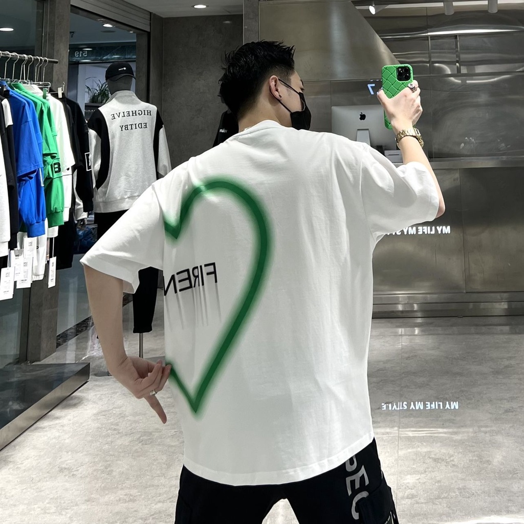 Áo Thun Cotton Tay Ngắn Cổ Tròn In Họa Tiết Trái Tim Thời Trang Mùa Hè Phong Cách Hàn Quốc