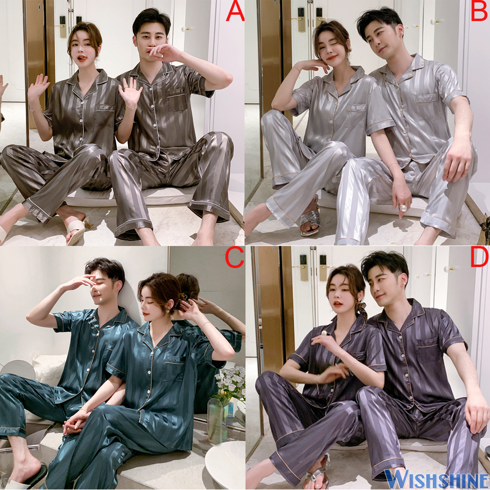 Bộ Đồ Ngủ Tay Ngắn Vải Lụa Satin Mềm Mại Cỡ Lớn Thời Trang Cho Nam Và Nữ