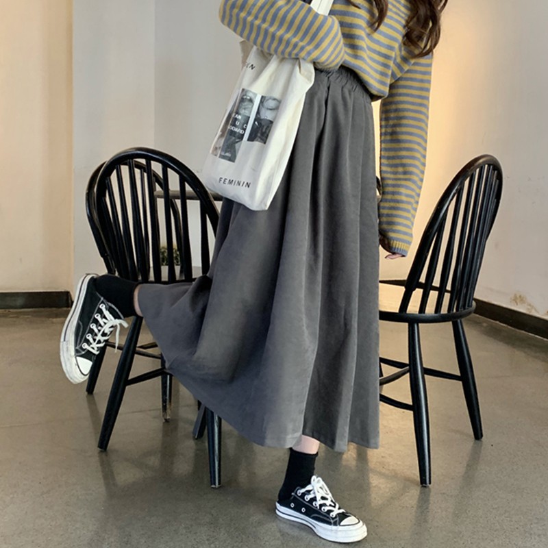 Chân Váy Chữ A Lưng Cao Màu Đen Phong Cách Retro Hàn Quốc Cho Nữ | BigBuy360 - bigbuy360.vn