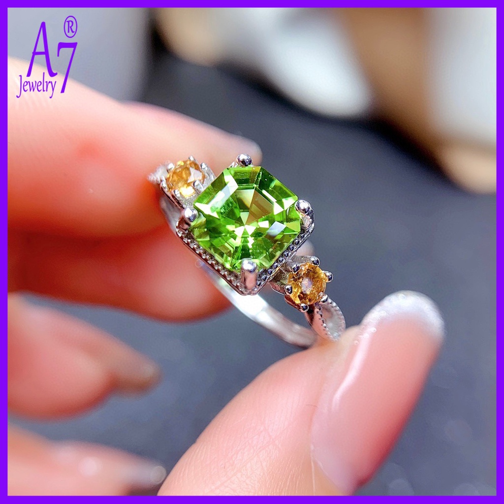 Nhẫn Hở Hình Vuông Đính Kim Cương Màu Xanh Ô Liu / Xanh Lá Cho Nữ X4