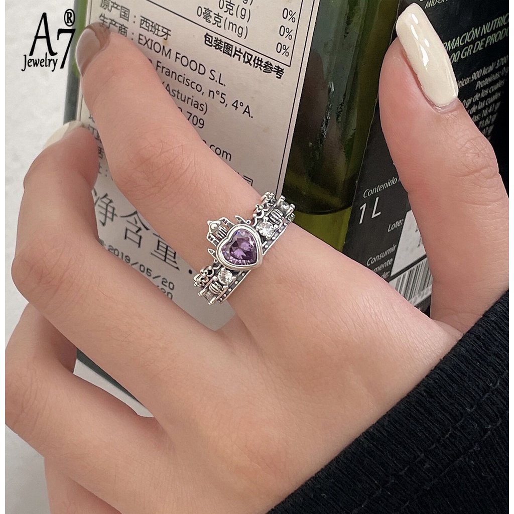 Nhẫn Hình Vương Miện Trái Tim Đính Đá A7 Phong Cách Vintage Cho Nữ