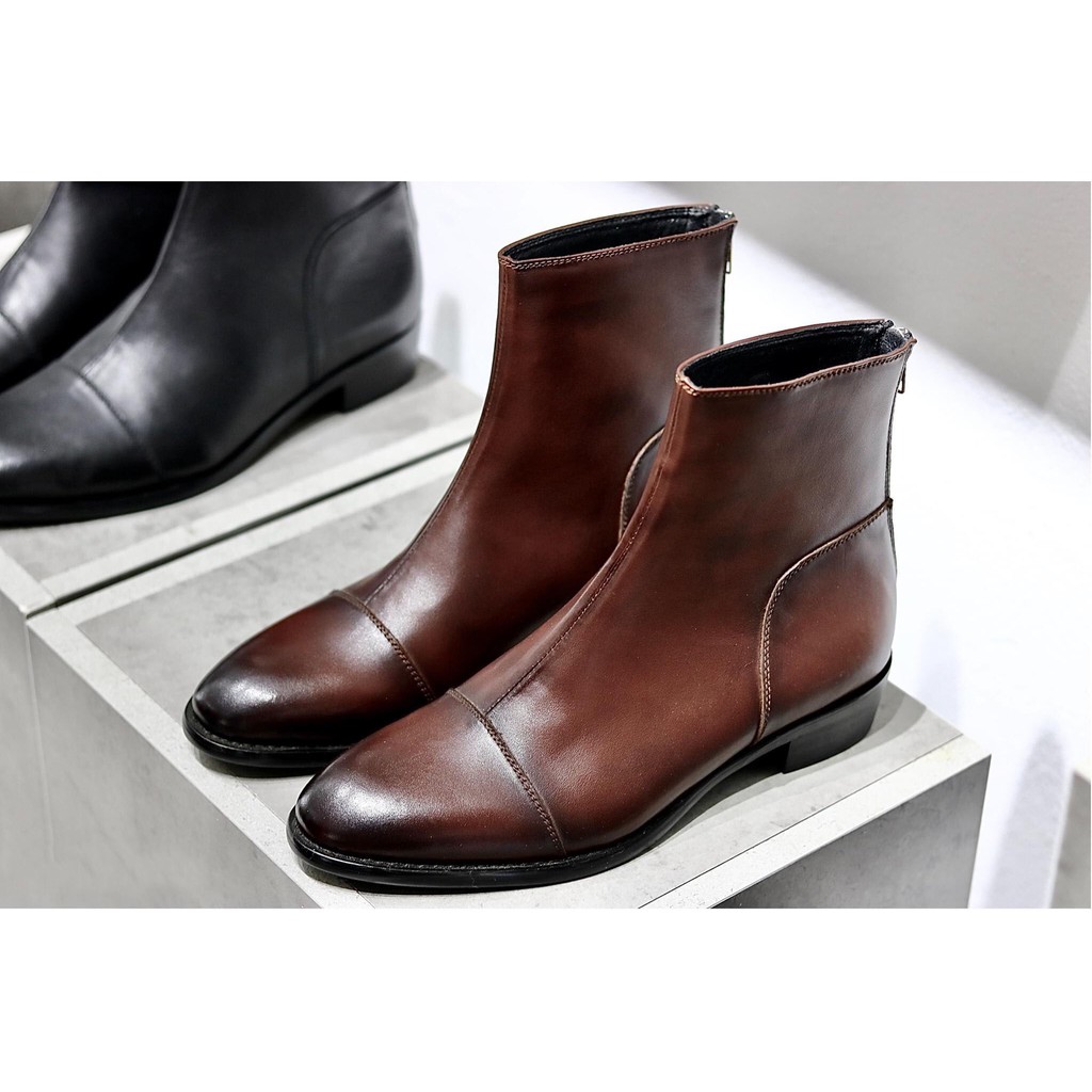 [2 màu] Back Zip boots cao cấp, zip sau gót, chelsea boots da bò