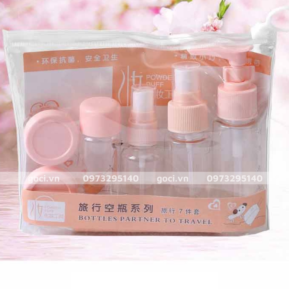 Bộ lọ chiết mỹ phẩm du lịch set 6 lọ nhỏ nhắn có túi zip và sticker xinh xắn dễ thương