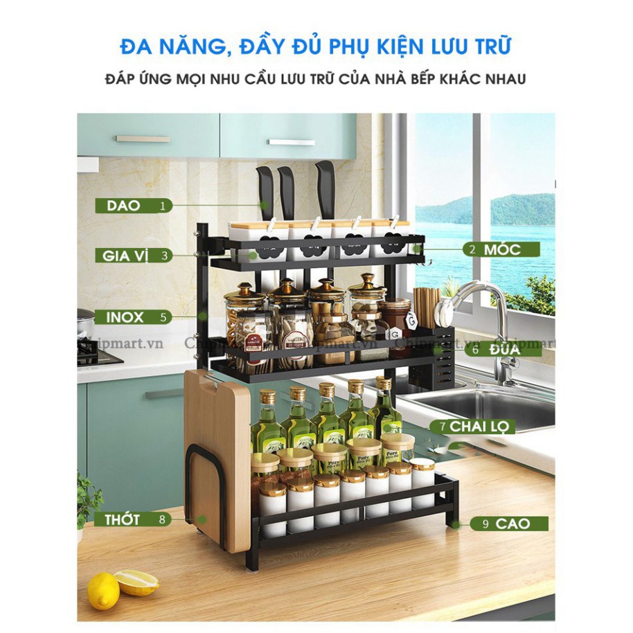 [ FREESHIP ] Kệ Gia Vị 2 Tầng 3 Tầng Full Phụ Kiện Kava