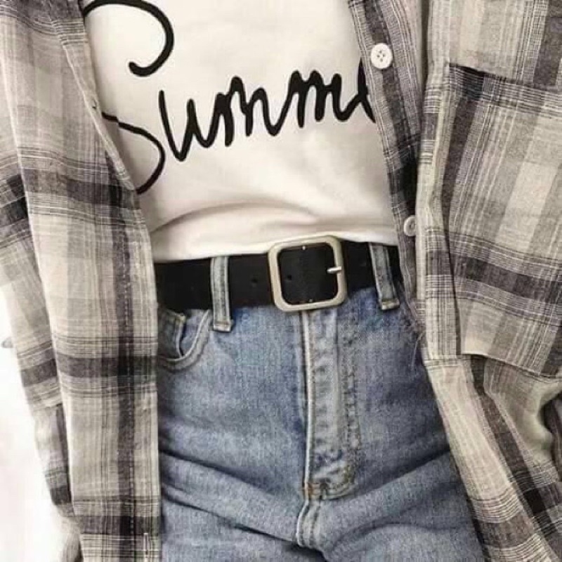 Thắt lưng da nữ phong cách ulzzang dây nịt đầu vuông thời trang
