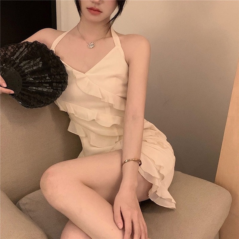 Đầm Voan Xếp Tầng Cổ Chữ V Thời Trang Xinh Xắn Dành Cho Nữ