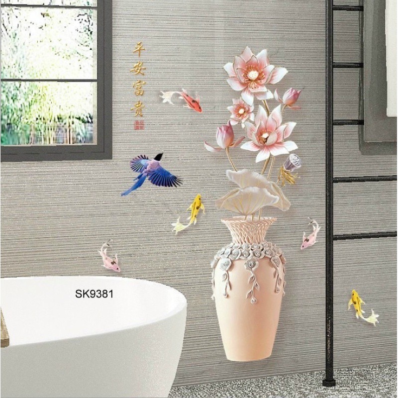 Tranh dán tường sẵn keo Bình Hoa 3D
