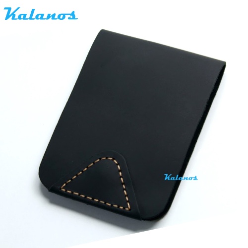 Ví sen mini da bò sáp đẹp & cao cấp handmade độc đáo màu đen Kalanos KBN670-Den, ví da nam nữ nhỏ gọn may tay đẹp & pho