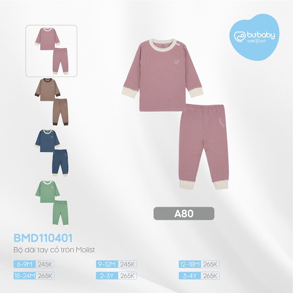 [CHÍNH HÃNG] Bộ quần áo dài tay cổ tròn trẻ em Candie Molist BMD110401 Bu