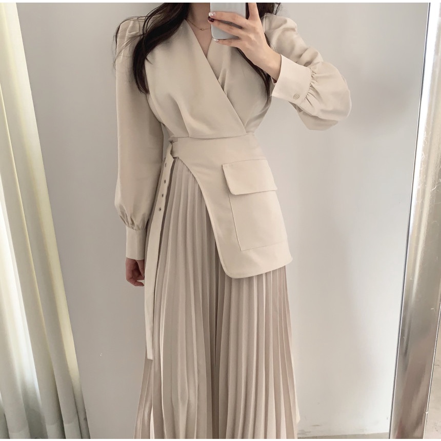 Đầm Tay Dài Cổ Chữ V Thiết Kế Đơn Giản Phong Cách Hàn Quốc Mới 41424 | BigBuy360 - bigbuy360.vn