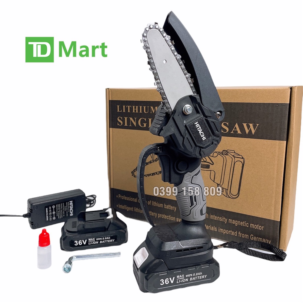 Máy cưa xích minichạy pin Hitachi 36V cắt cành, cưa gỗ gỗ nhỏ