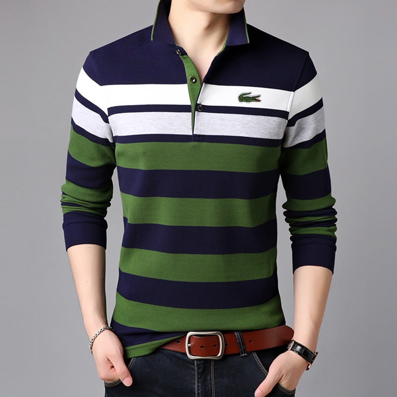 Áo polo Nam Tay Dài Sọc Ngang 3 Màu
