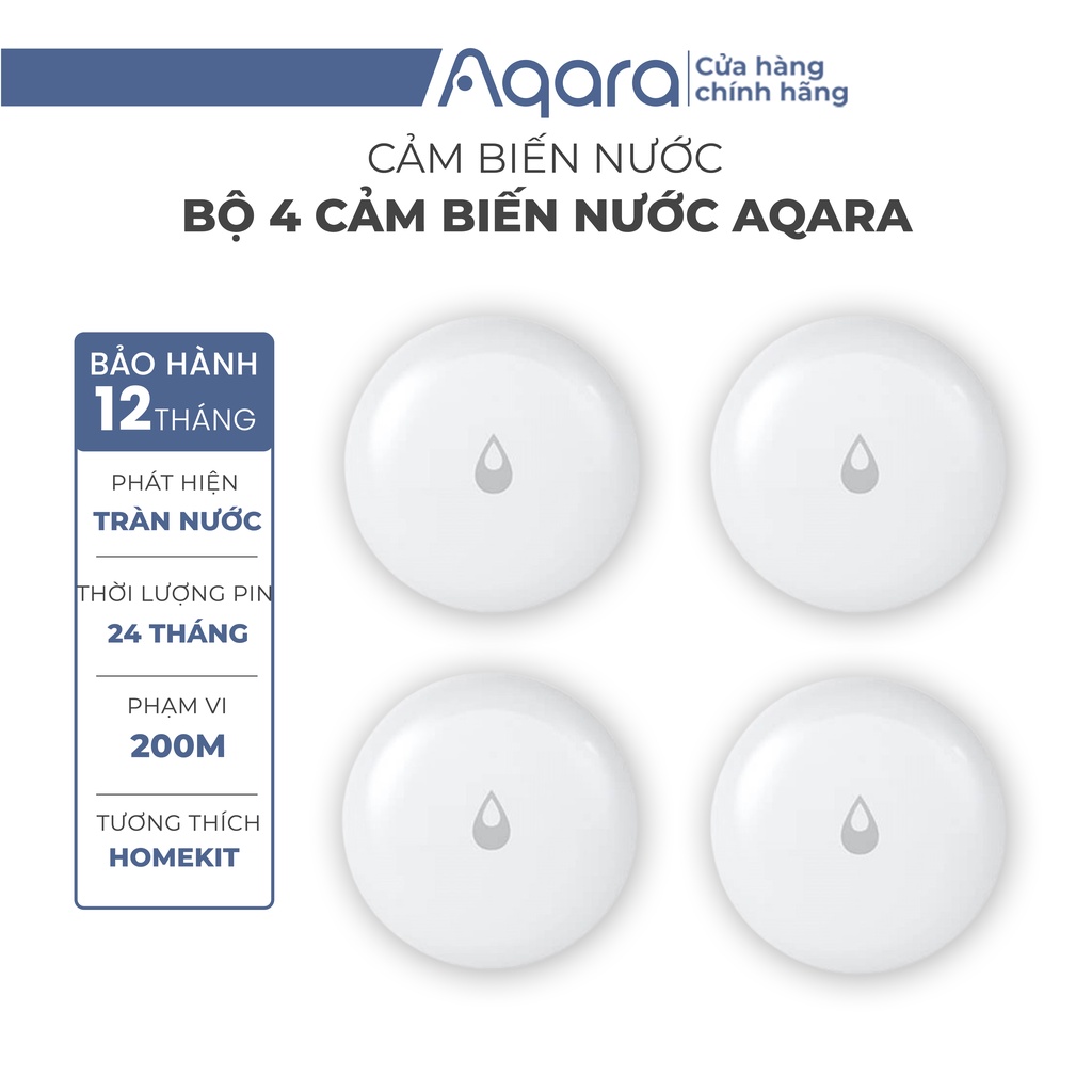 Bộ 4 Cảm biến rò rỉ nước Aqara Water Leak Sensor SJCGQ11LM - Phát hiện tràn, Thông báo lên điện thoại, Cần trang bị Hub