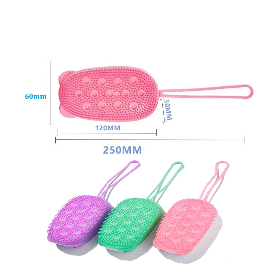 Bàn chải tắm massage hai mặt Chất liệu silicone NHẬT BẢN mềm mại đựng xà phòng tạo bọt tẩy da chết BC1 SUVADO