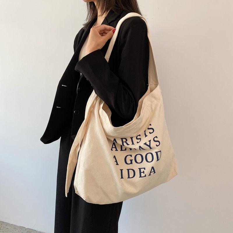 Túi Xách Canvas Cỡ Lớn In Chữ Đơn Giản Thời Trang Cho Nữ