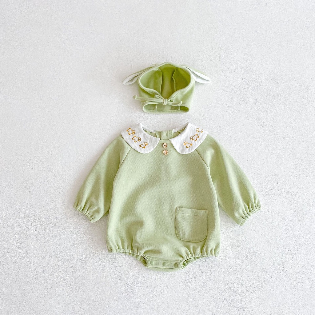 Bộ Áo Liền Quần Tam Giác Tay Dài Thêu Hình Cún Cưng 2021s Cho Bé Gái