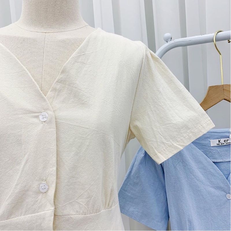 VÁY ĐŨI XÒE CỔ V BUỘC NƠ SAU VINTAGE SIÊU XINH | BigBuy360 - bigbuy360.vn