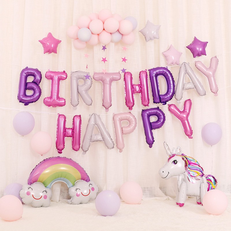 Bong bóng lá nhôm 16 inch hình chữ happy birthday trang trí tiệc sinh nhật cho trẻ em