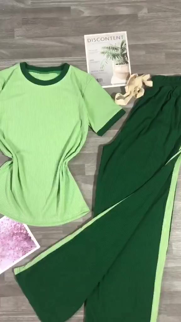 Sét bộ nữ chất liệu gân tăm áo tay ngắn mix quần ống xuông  sét bộ đồ áo body quồn dài nữ sang chảnh phong cách hàn quốc | BigBuy360 - bigbuy360.vn