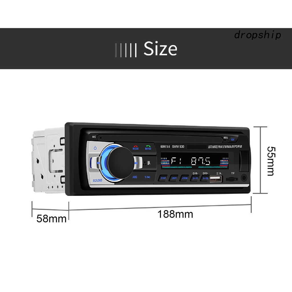 Máy nghe nhạc MP3 trên ô tô 12V Radio FM/AUX/Đĩa U/Bluetooth/Thẻ nhớ có 2 khe cắm USB dùng sạc điện thoại DRO_SWM-530