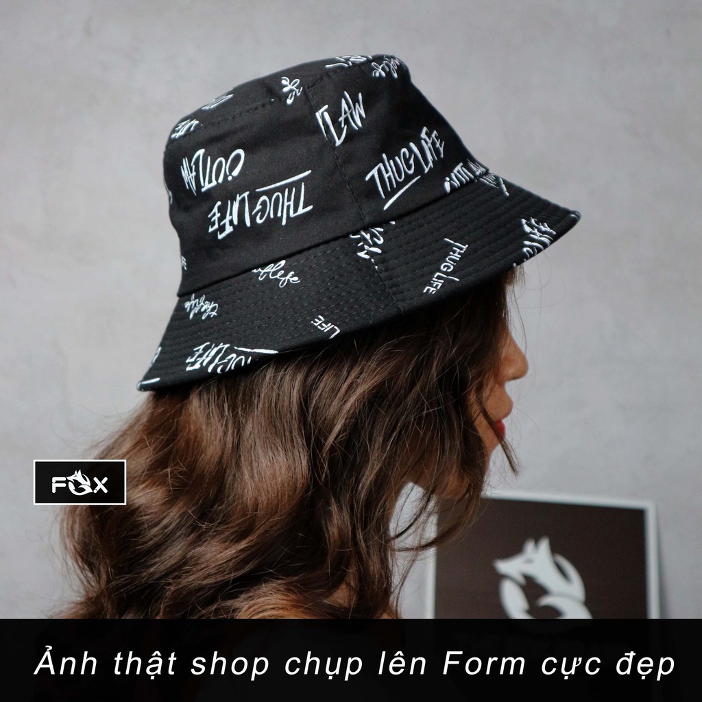 Mũ bucket nam nữ THE FOX nón tai bèo vành ngắn họa tiết THUGLIFE đen trắng