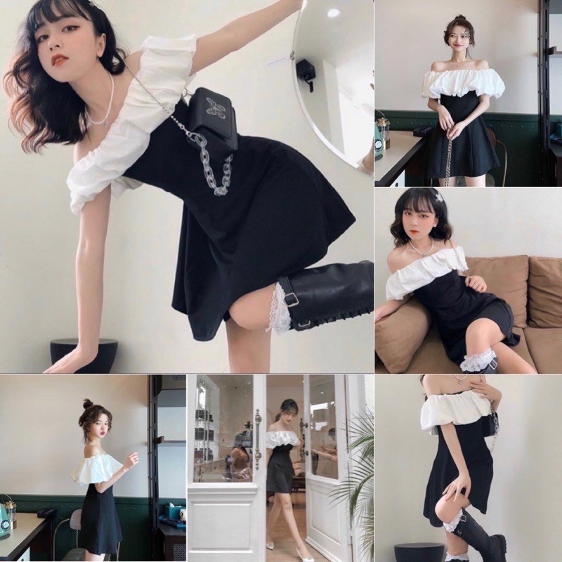 [Mã FAMAYWA2 giảm 10K đơn 50K] [FREESHIP] Đầm BlackwhiteTrễ Vai Đen Trắng 🌸 Nasu May🌸 Váy Bệt Vai Nhún Bèo Hot | BigBuy360 - bigbuy360.vn