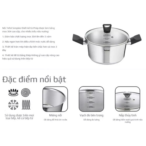 Nồi Inox Tefal Simpleo B9054495 20cm 2.7L - Hàng chính hãng