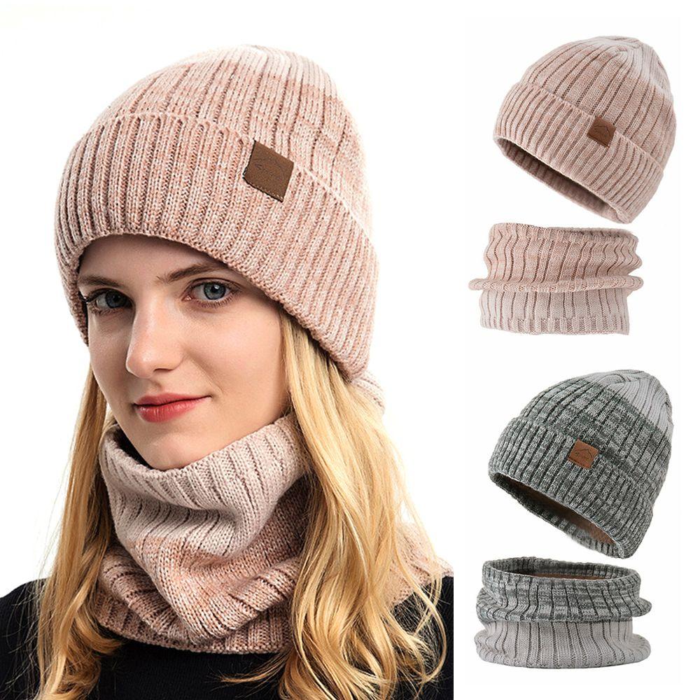 Set Mũ Beanie Và Khăn Choàng Cổ Bằng Lông Cừu Giữ Ấm