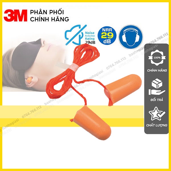 Nút tai chống ồn có dây 3M 1110. Chất liệu foam mềm mại, êm ái, nhét tai chống ồn cấu tạo bọt biển