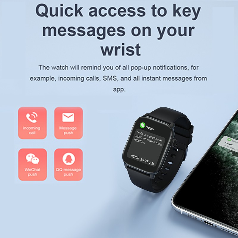 Lykry Smart Watch KW76 Square Screen IP68 Waterproof Long Standby Heart Rate Monitor Fitness Tracker 1.75inch