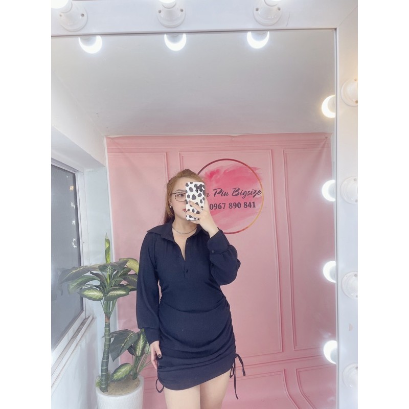 Đầm bigsize❤️ 𝐇𝐈̀𝐍𝐇 𝐓𝐇𝐀̣̂𝐓❤️Đầm body Sơ Mi Rút Eo ( có size L|Xl\XXl 55-90kg )