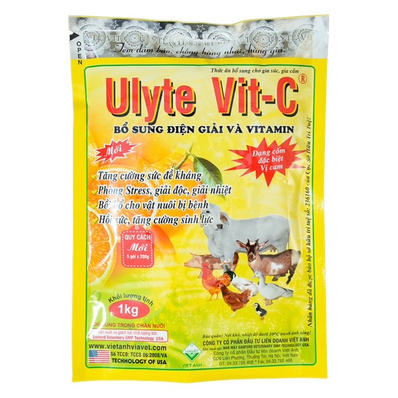 ULYTE VIT-C 1kg- Hỗn hợp điện giải và vitamin, Cung Cấp Điện Giải Chống Nóng vật nuôi