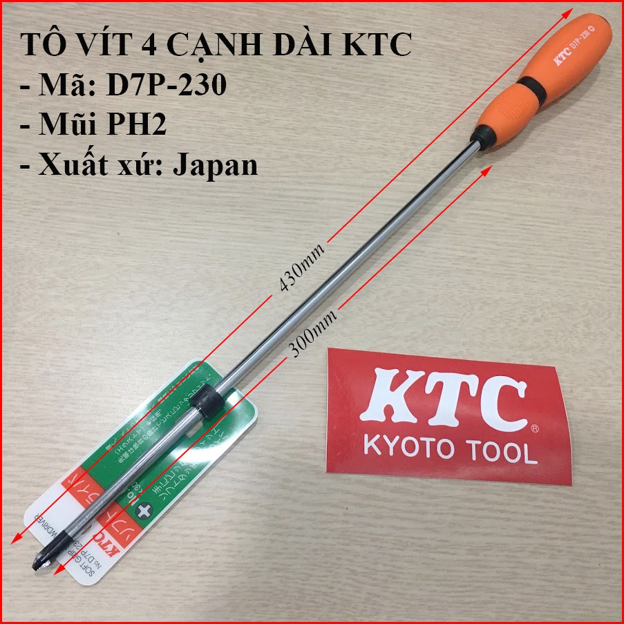 Tô vít 4 cạnh, tua vít bake dài 430mm KTC Nhật mã D7P-230