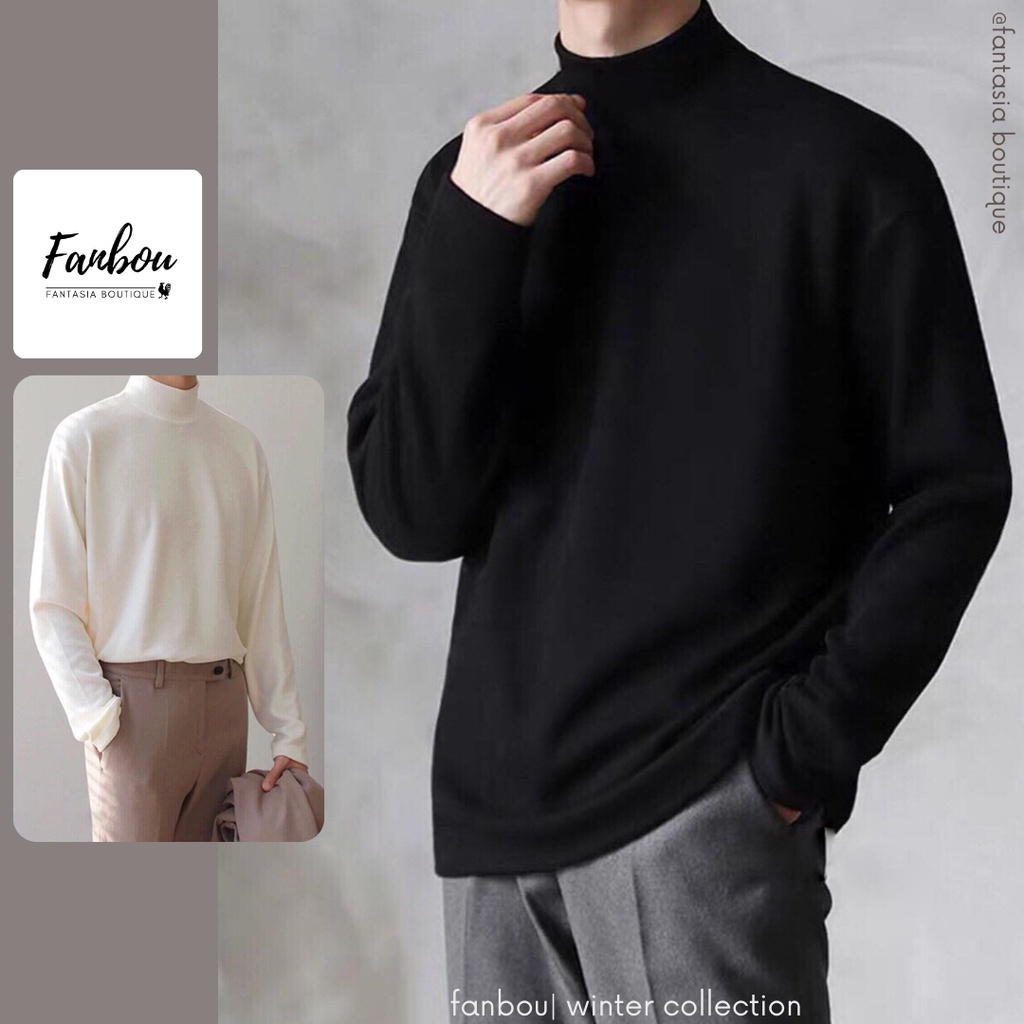Áo thun cotton nam cổ lọ 4 phân tay dài - Hàng nhập khẩu