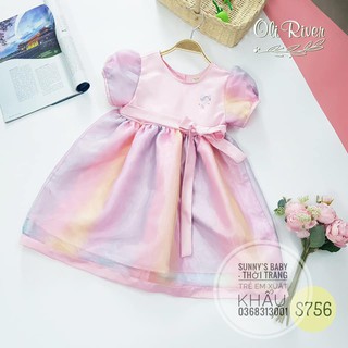 váy tiểu thư tay bồng bảy sắc cầu vồng Oliriver cho bé gái