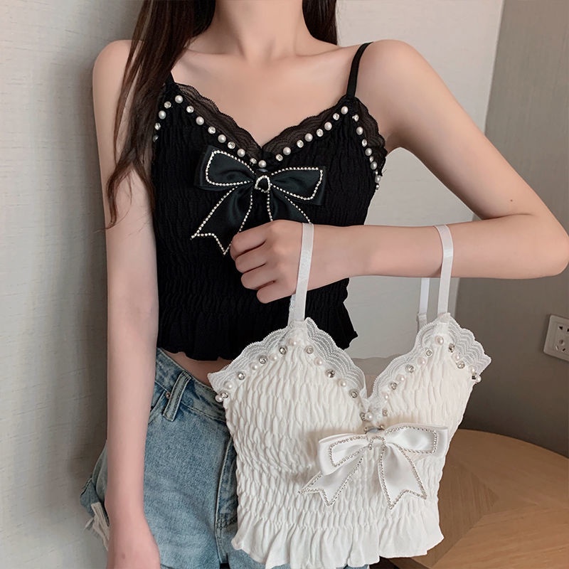 Áo Hai Dây Xếp Ly Đính Nơ Quyến Rũ Thời Trang Hè Cho Nữ