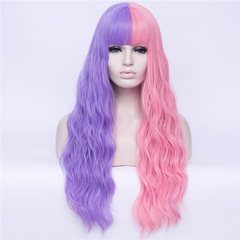 Women'S Fashion Gradient Color Straight Bangs Corn Hot Big Wave Curly Hair Wig
