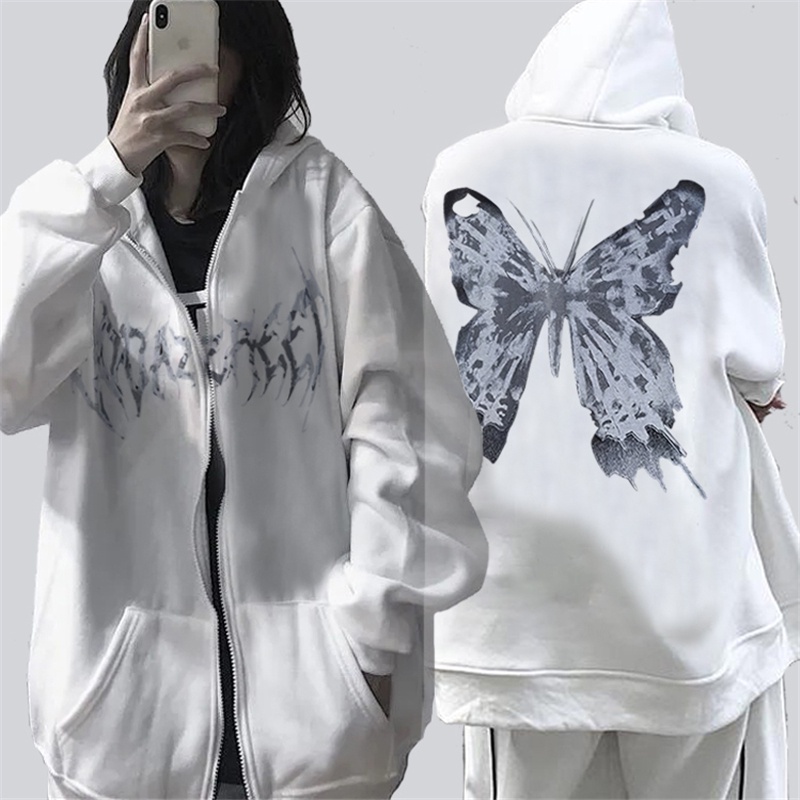 Áo hoodie tay dài in họa tiết phong cách Harajuku có size lớn thời trang cho nữ Y2K