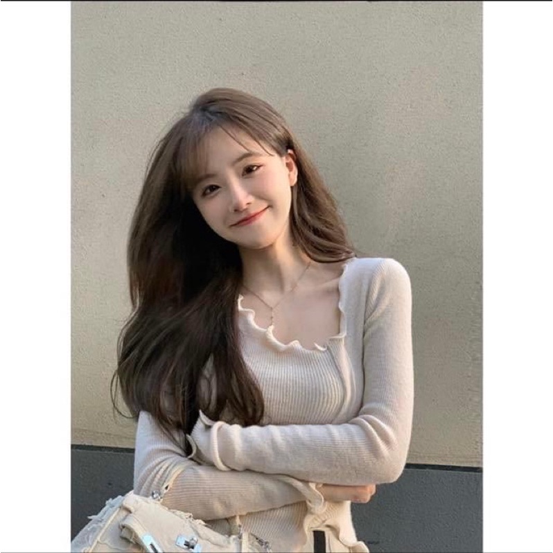 Áo kiểu tay dài thun ôm sát body nữ xẻ tà trơn tiểu thư - Order taobao quảng châu