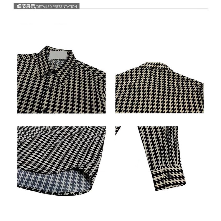 Áo Sơ Mi Nam Dài Tay Họa Tiết Caro Trắng Đen Thời Trang