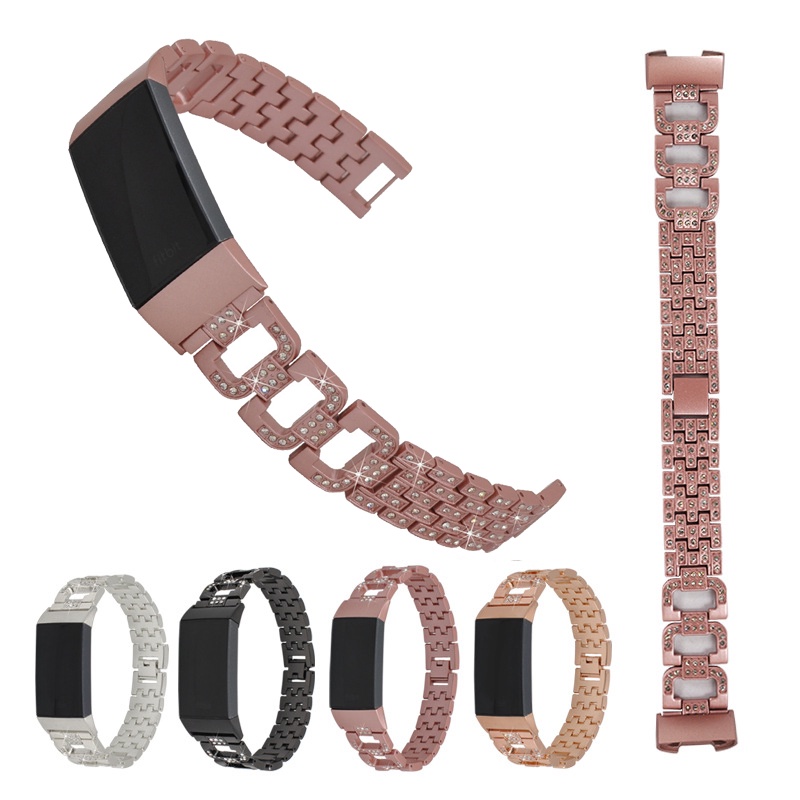 Dây Đeo Inox Đính Kim Cương Giả Cho Đồng Hồ Thông Minh Fitbit Charge 5 4 3 2 3 4 se