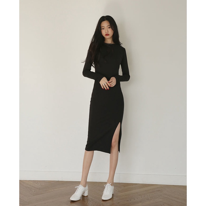 ? Đầm Body Đen Nữ Dài Tay Xẻ Tà Chất Borip Gân Co Dãn | BigBuy360 - bigbuy360.vn