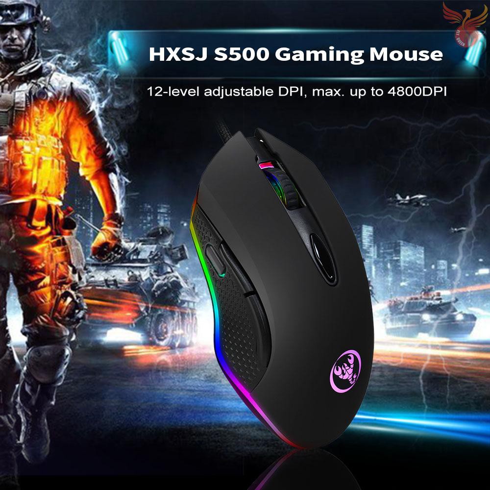 Chuột Gaming Hxsj J100 + S500 6 Nút Bấm 4800dpi Cho Game Thủ